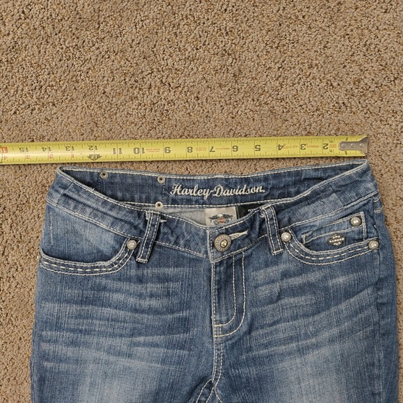 Harley Davidson Womens 6P Blue Embellished Bootcut Jeans Thick Stitch Bling - Picture 11 of 13
